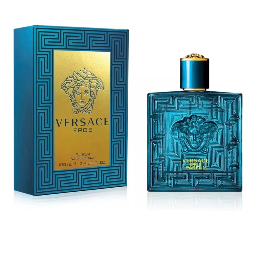 Versace Eros Parfum Teal Bottle with Gold Accents
